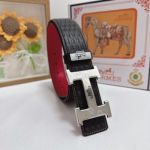1:1  Hermes  Black Leather Belt  with Silver"H" buckle Buckle with Pattern 3.8cm